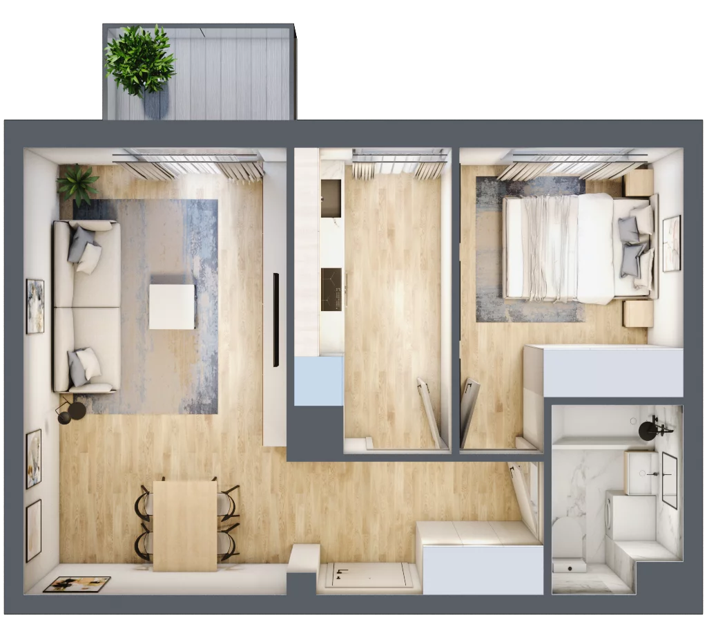 2 pokoje, mieszkanie 44,36 m², piętro 2, oferta nr E/2D98, City Vibe, Kraków, Podgórze, Płaszów, ul. Myśliwska